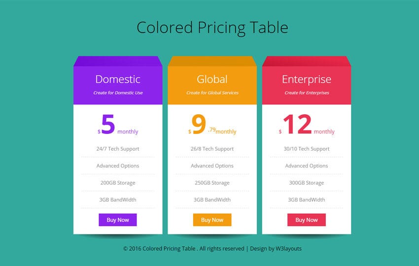 Reservation module, woocommerce shop gdpr. Colored Pricing Table Flat Responsive Widget Template
