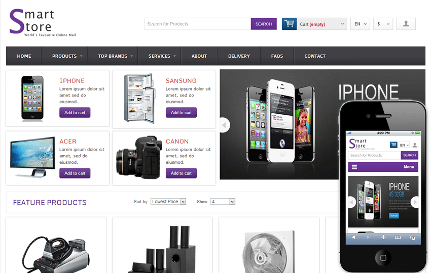 Smart Store Online Shopping Cart Mobile Website Template