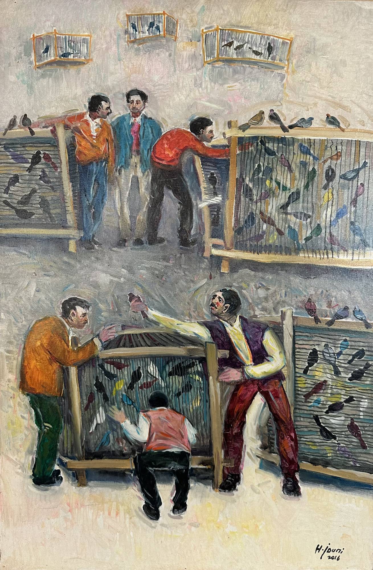 Lot #69 — Hassan Jouni — Bird Sellers/ Cages