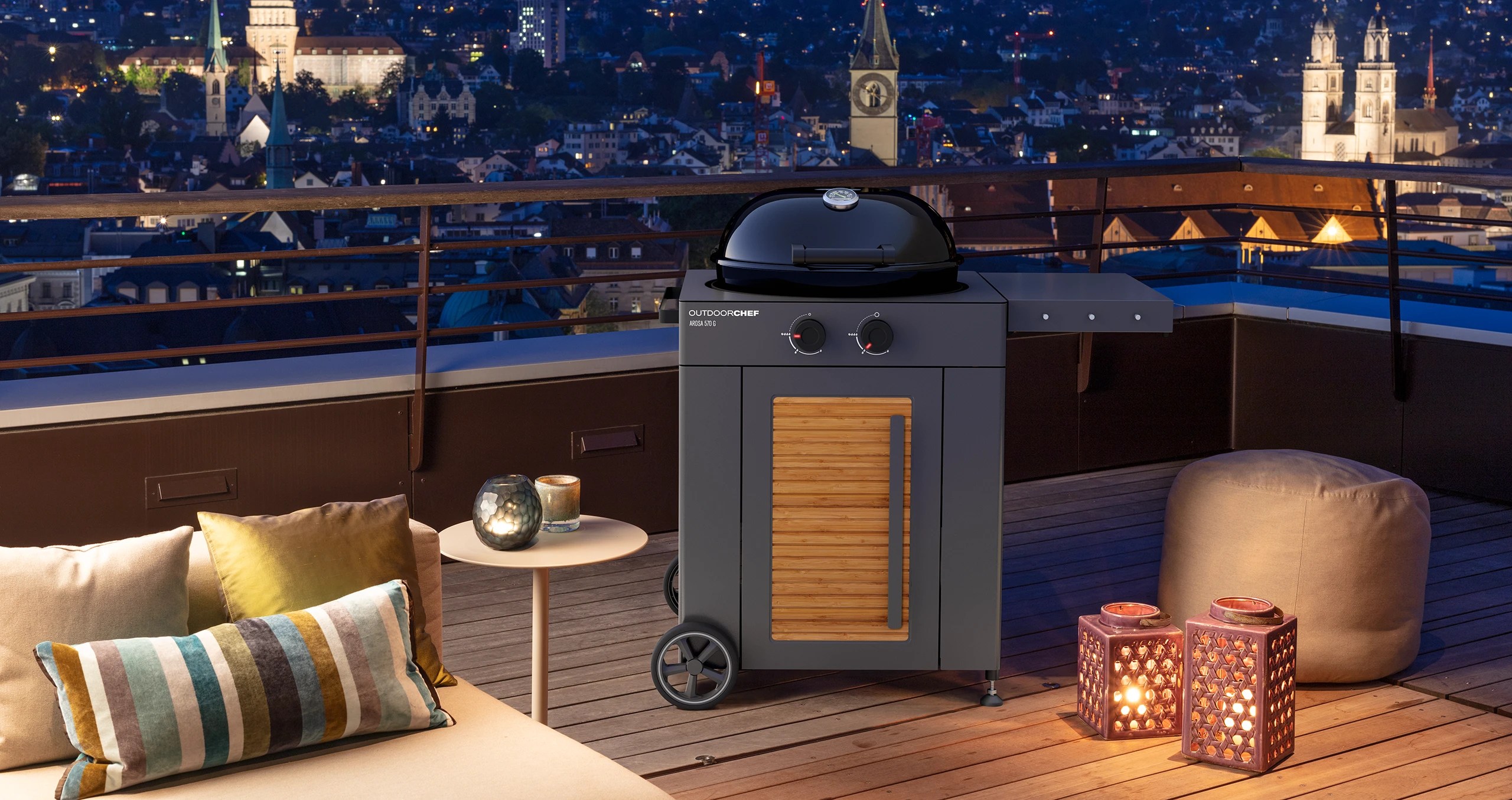 Visualizations - High Quality Integration Visualization of BBQ Grill Arosa 570 G Bamboo on Terrace at night