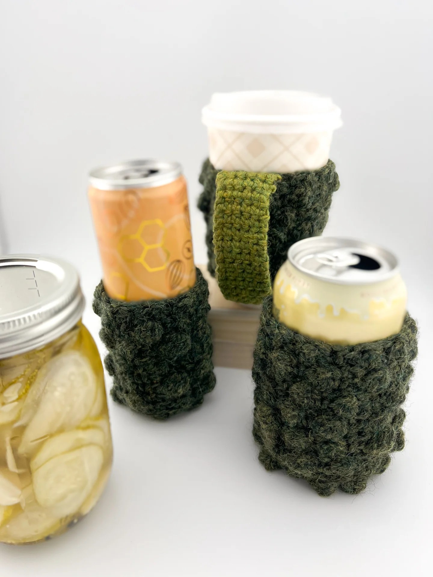 100% wool pickle drink cozy