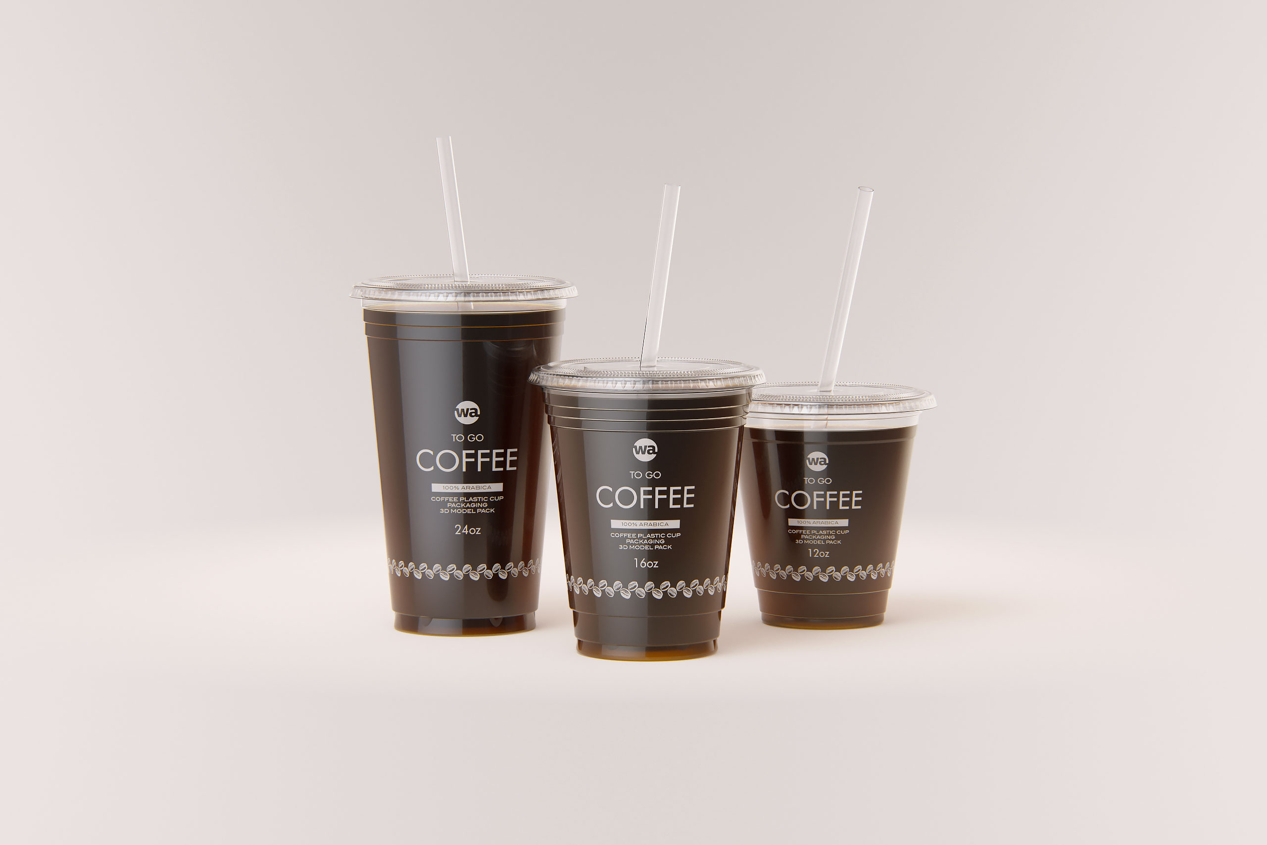 Transparent plastic ice cream cup mockups. Coffee To Go Group Of Plastic Cups 3d Model Pack 24oz 16oz 12oz Wa Design Studio