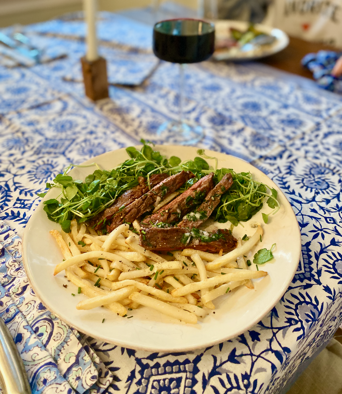 grilled skirt steak frites with shallot chive butter