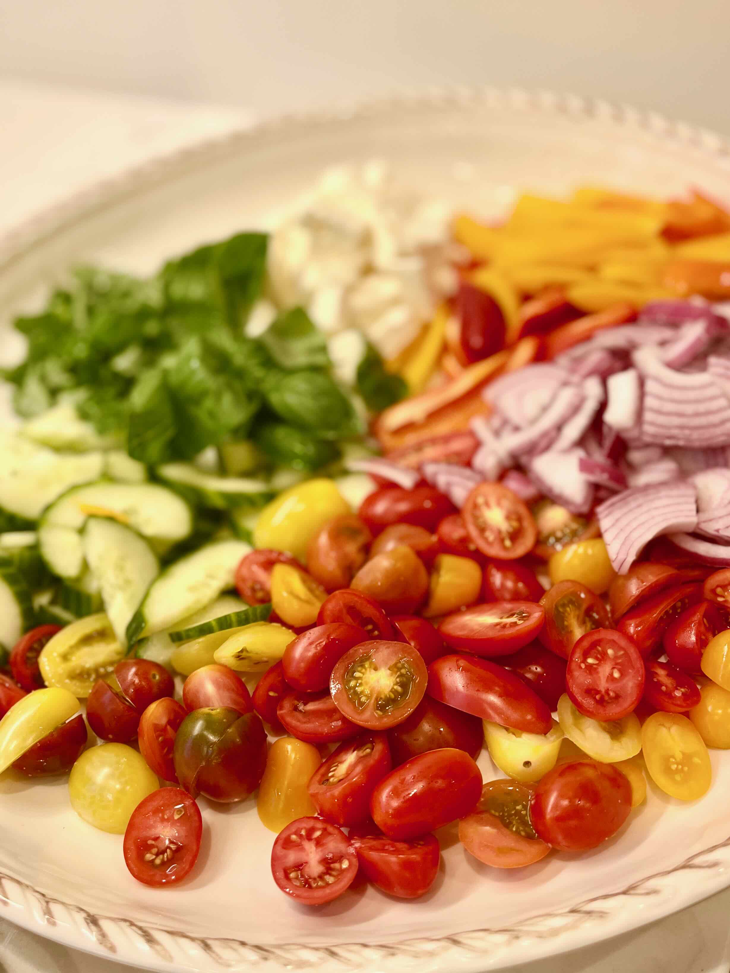 greek pasta salad with basil and feta