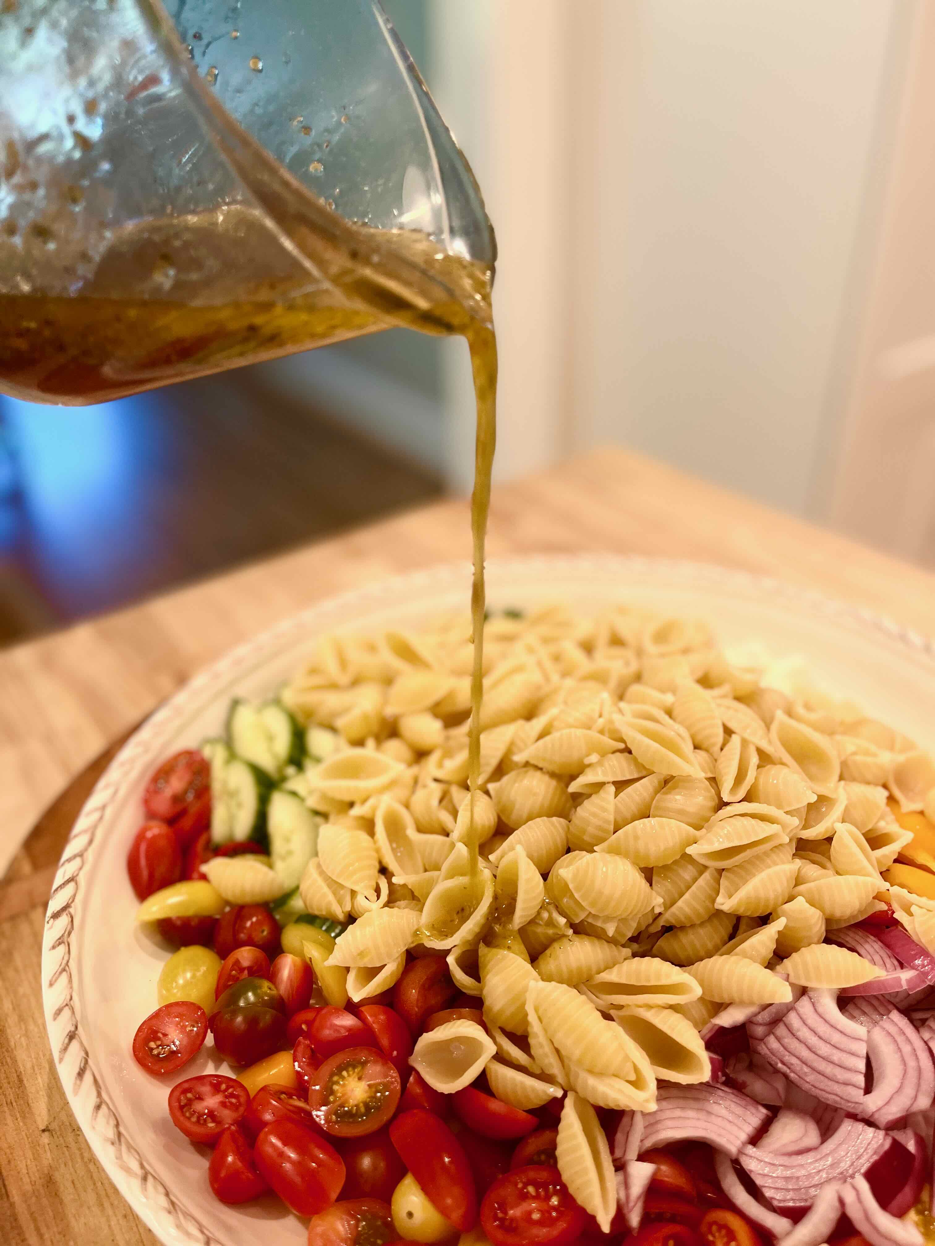 greek pasta salad with basil and feta