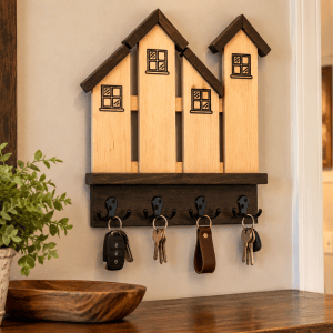 Rustic House Key Rack, Cottage Key Organizer, Farmhouse Wall Decor, Wooden Entryway Organizer, Handmade Key Holder with Shelf