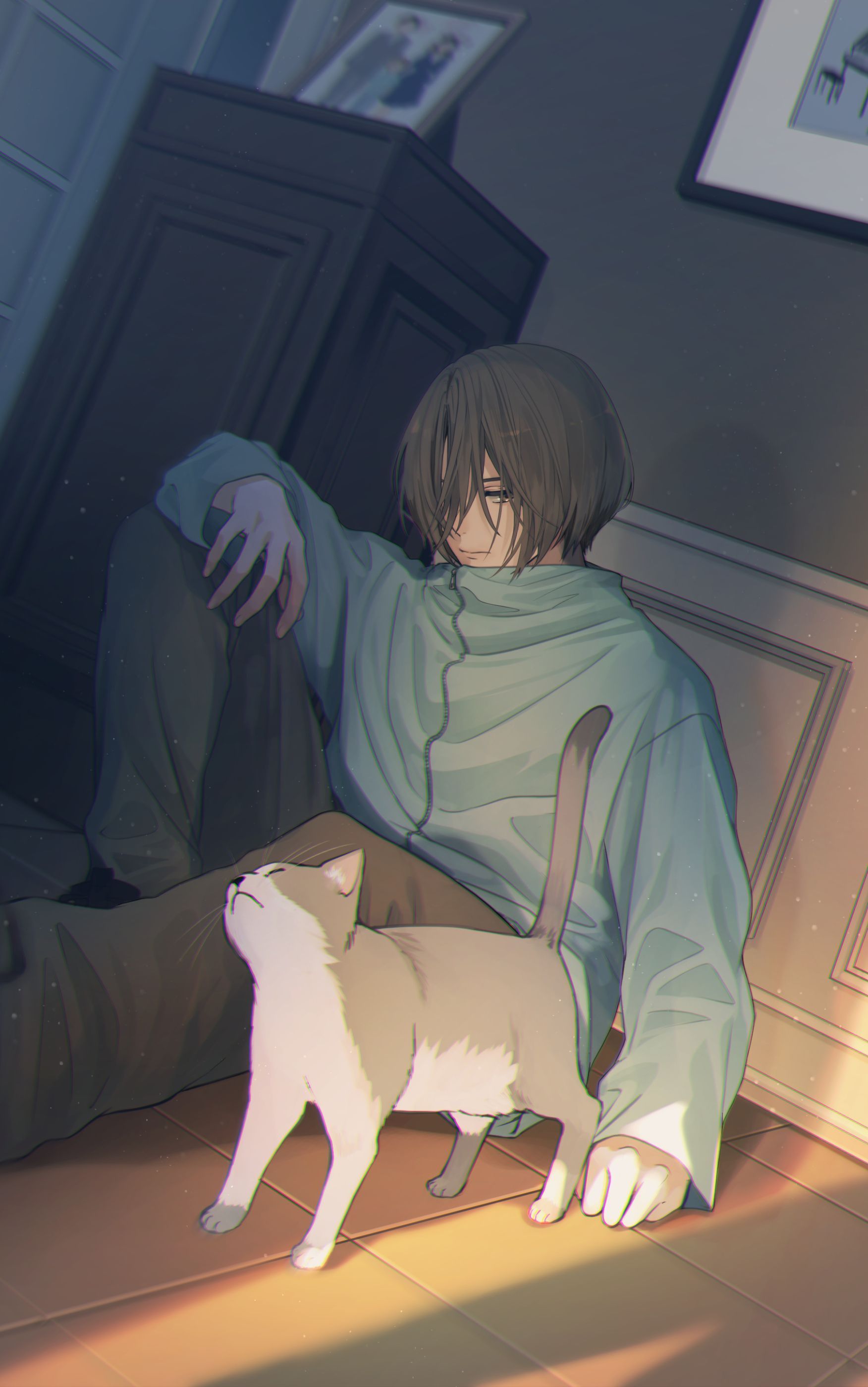 Anime boy with cat wallpapers