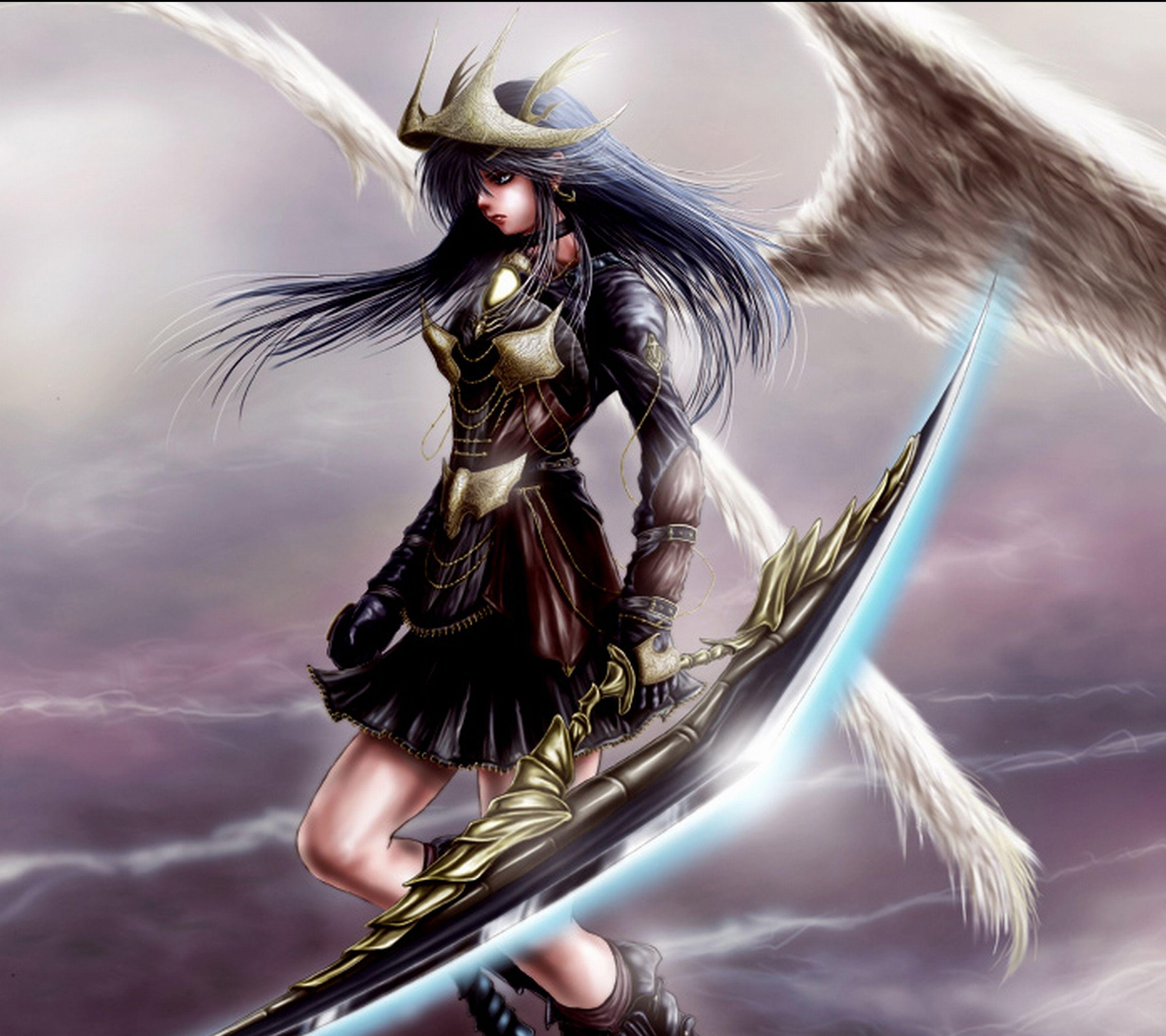 Warrior anime angel male male character holding sword digital wallpaper