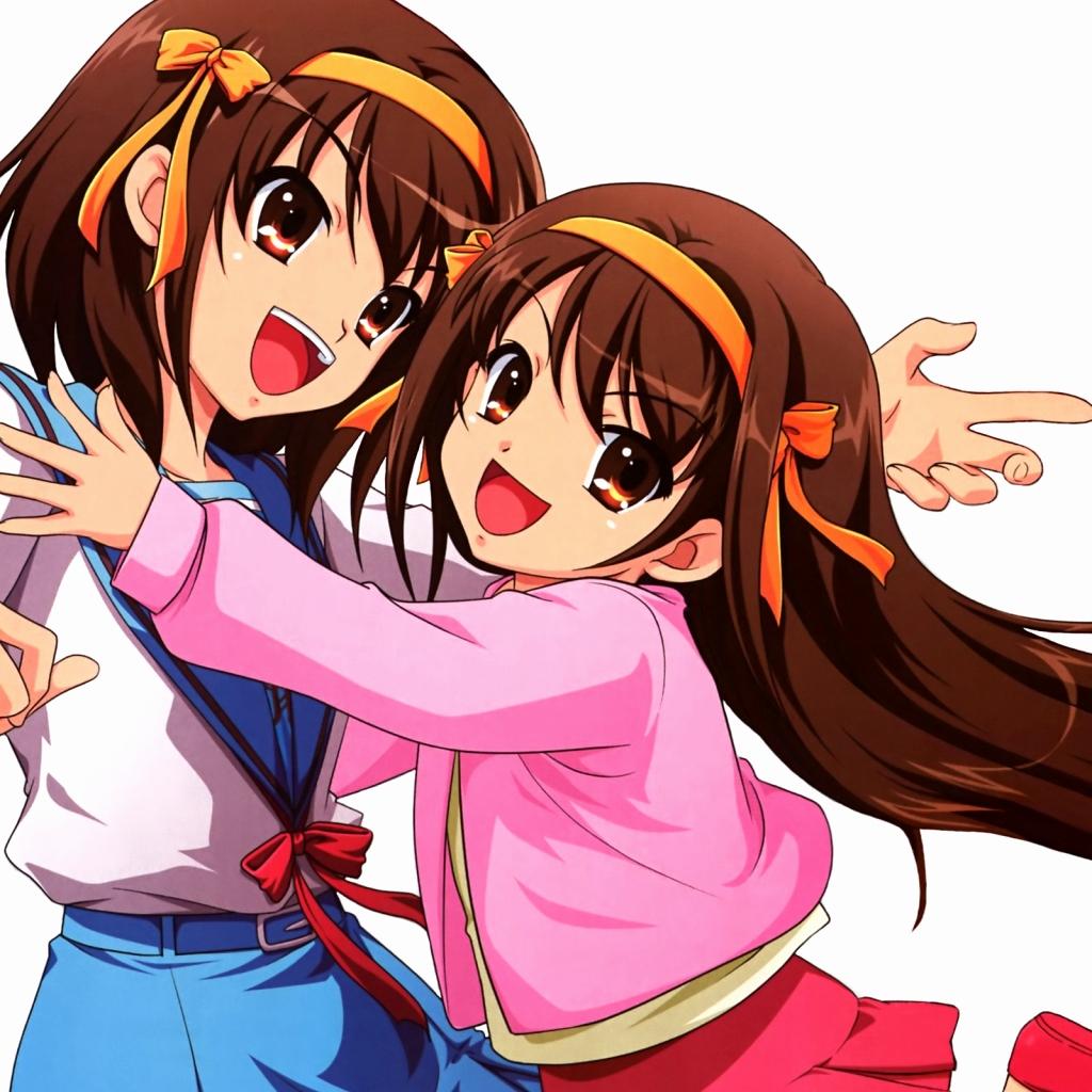 Two best friends hugging anime