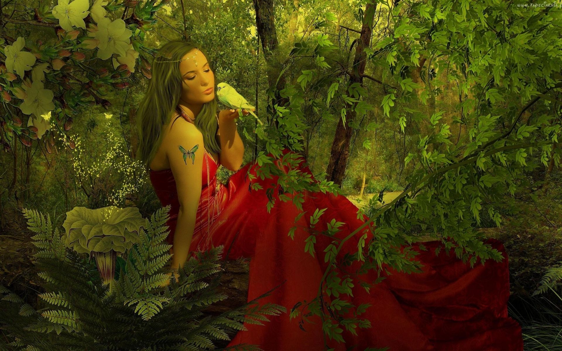 This hd wallpaper is about painting of woman on forest, digital art, women, brunette, nature, original wallpaper dimensions is 1920x1200px, . Nature Women Art Wallpapers Wallpaper Cave