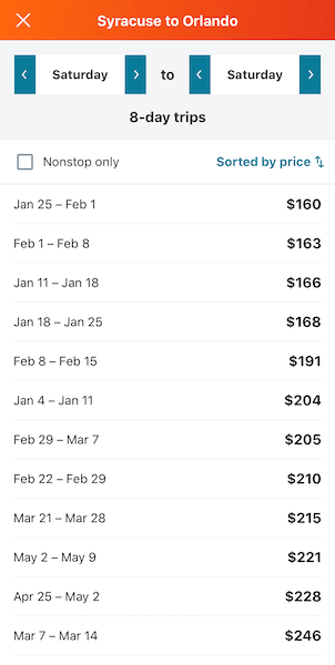 Travel Apps - Kayak Comparison Screenshot