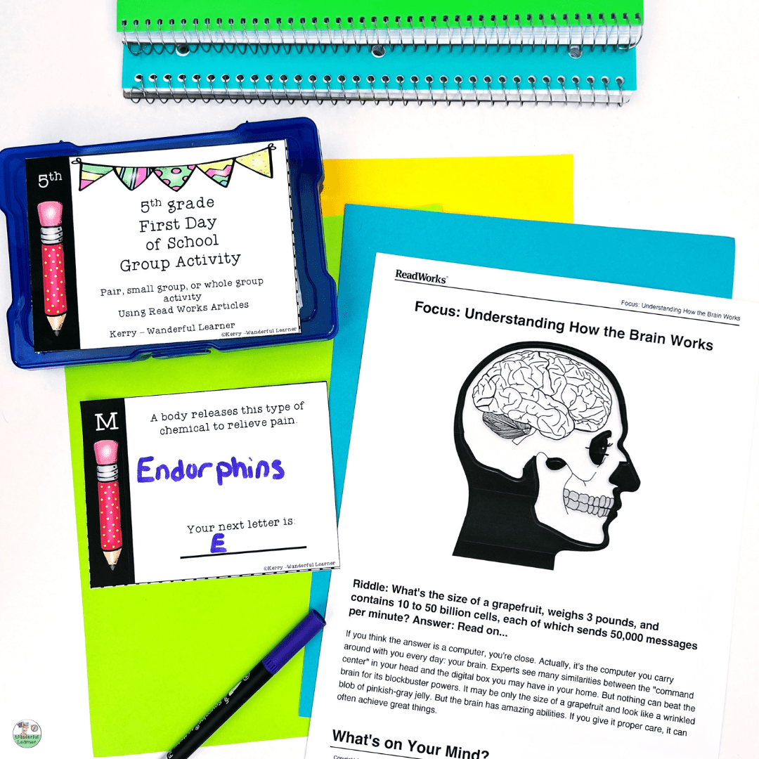 Students decoding a hidden message during a back-to-school reading activity for grades 5–6