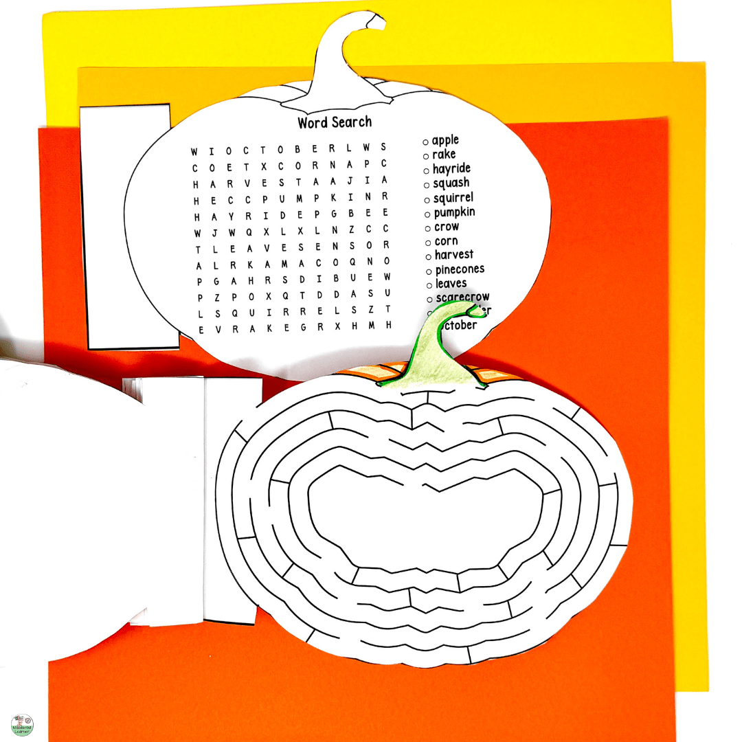 Pumpkin activities for upper elementary word search and maze picture