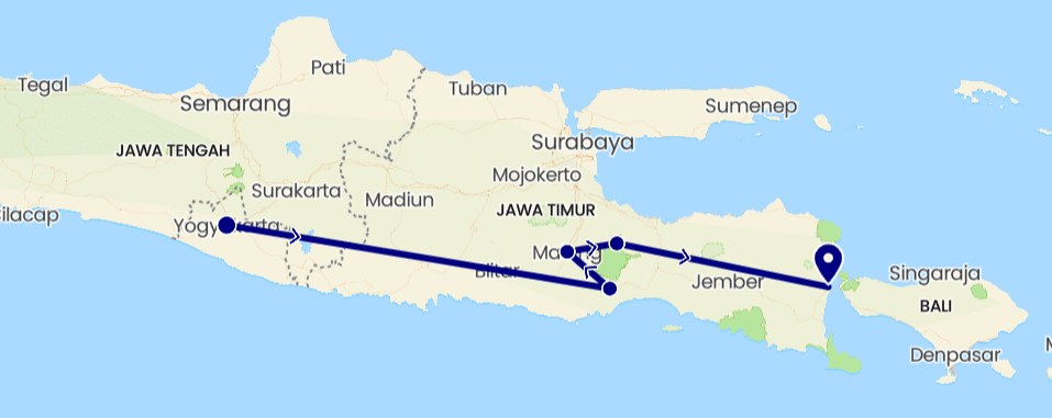 Map Indonesia Itinerary 1 week in Java