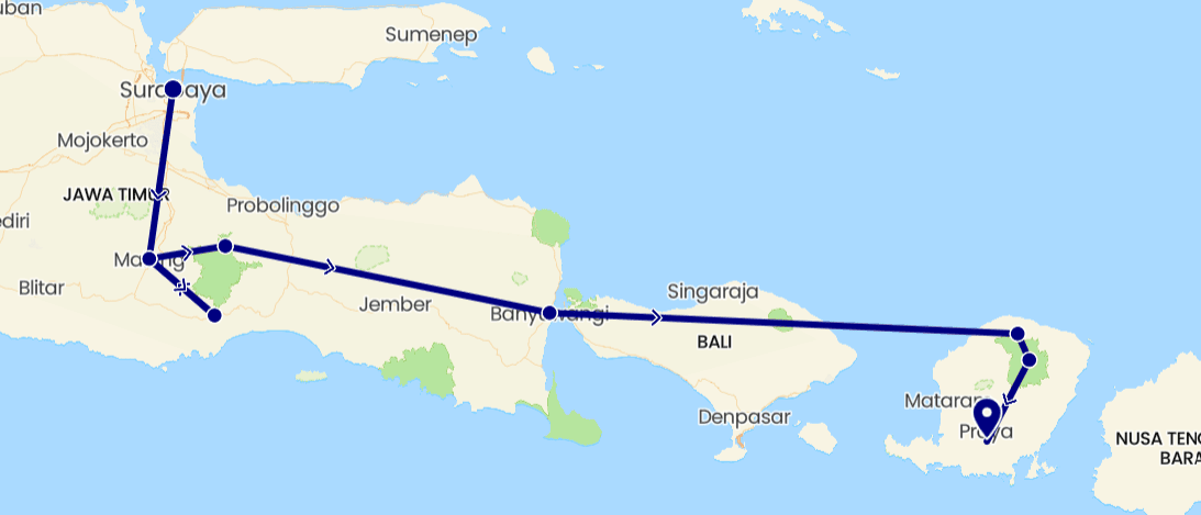 Map Indonesia itinerary 2 weeks in Java + Lombok