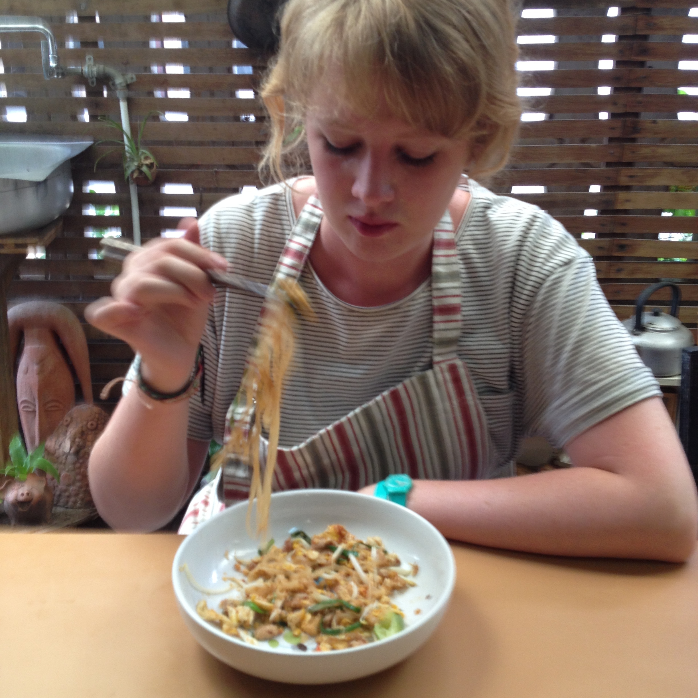 Clare eating her Pad Thai
