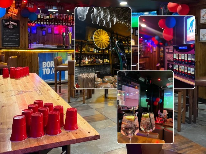 Cozy Nordic Bar featuring beer pong setup and lively happy hour atmosphere in St. Julians, ideal for socializing.