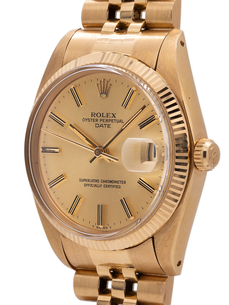 Rolex Oyster Perpetual Date ref 1508 18K YG 34mm Jubilee Bracelet