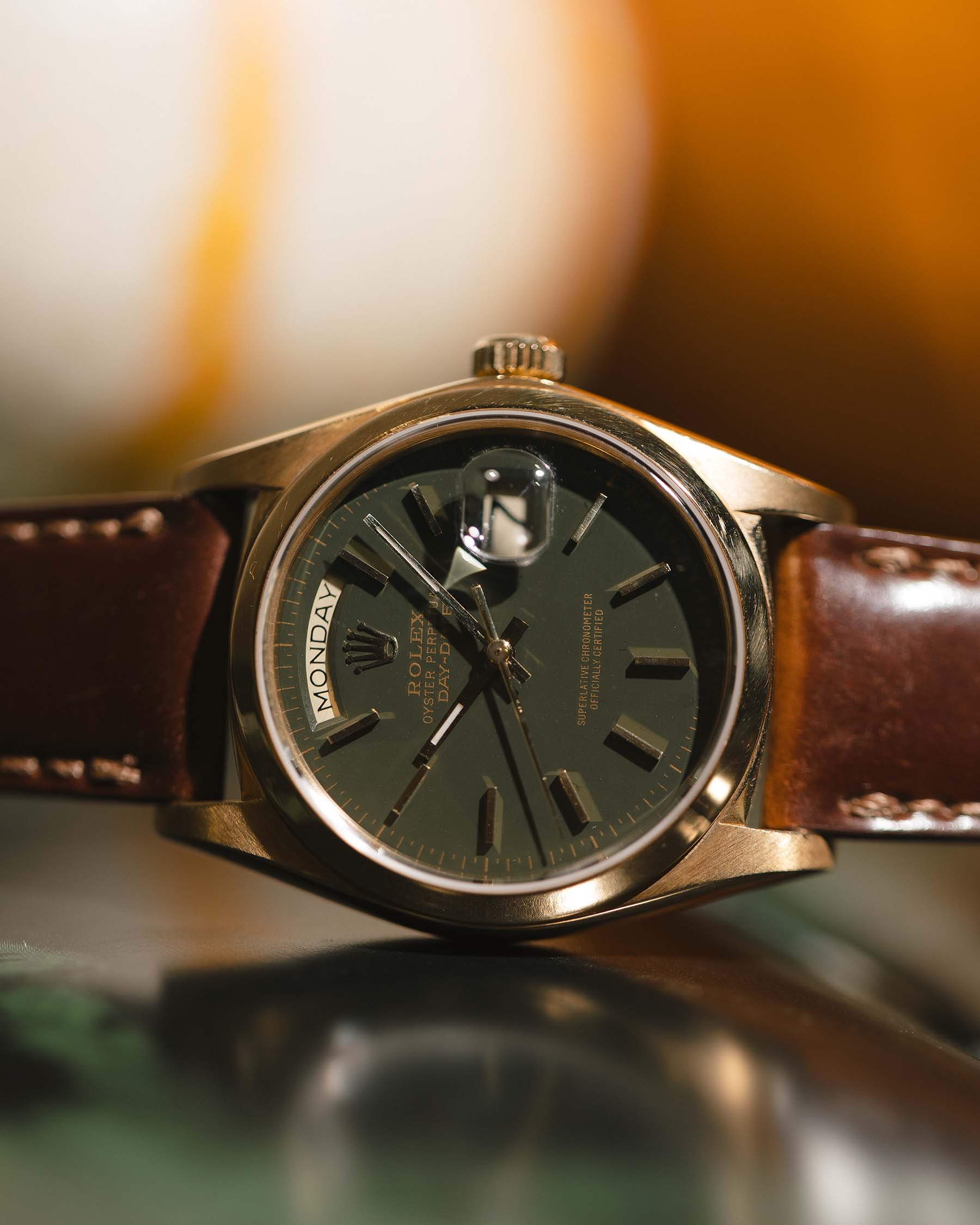 Rolex Day Date 18K YG ref 18038 custom Army Green circa 1978