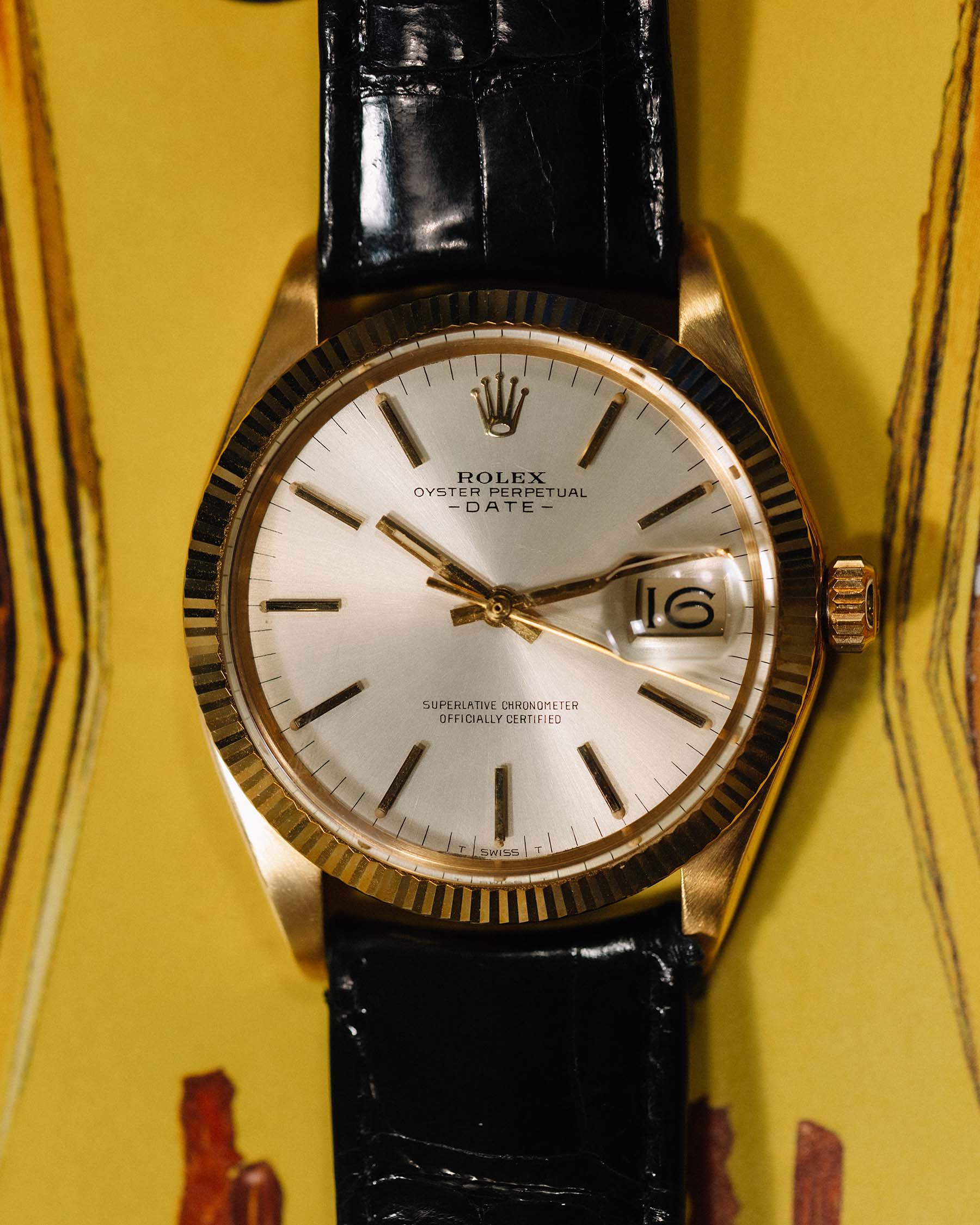 Rolex 18K YG Oyster Perpetual Date ref 1503 circa 1971 Service Papers