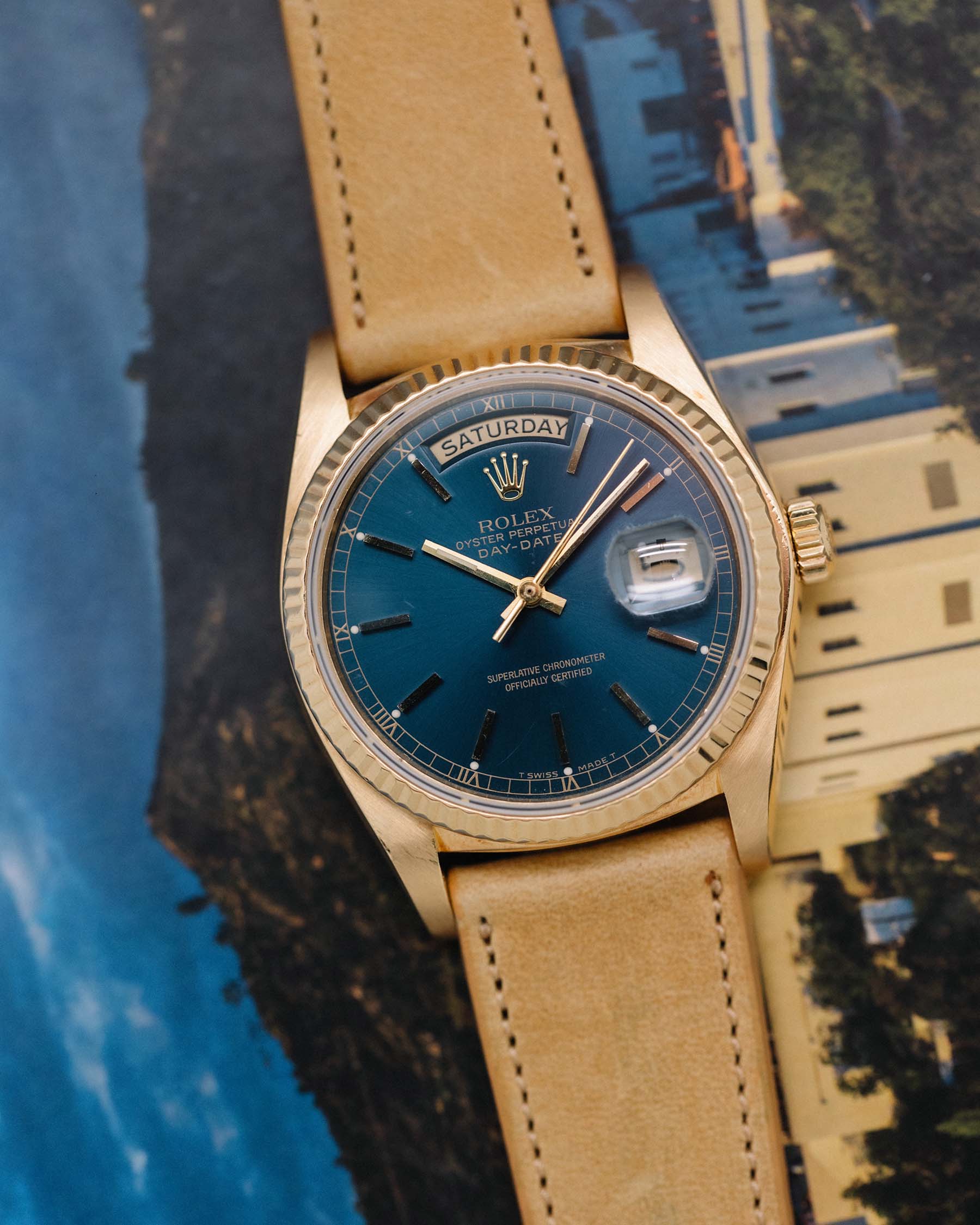 Rolex Day Date 18K YG ref 18038 Blue Dial circa 1987