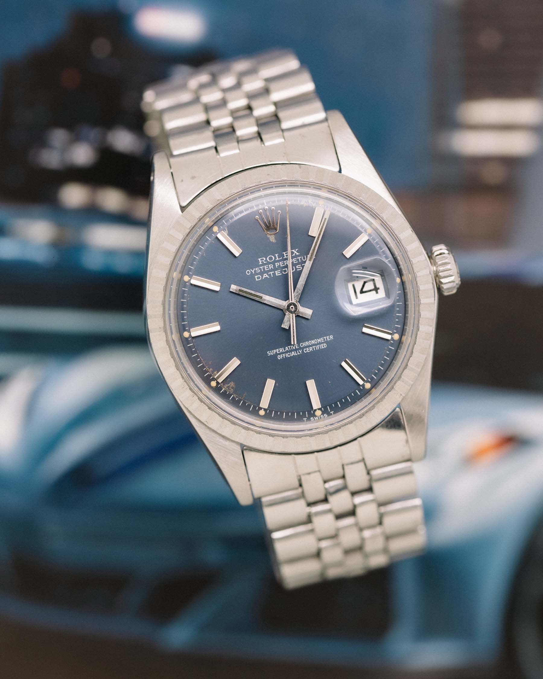 Rolex Datejust ref 1603 Stainless Steel Blue Pie Pan Dial circa 1974