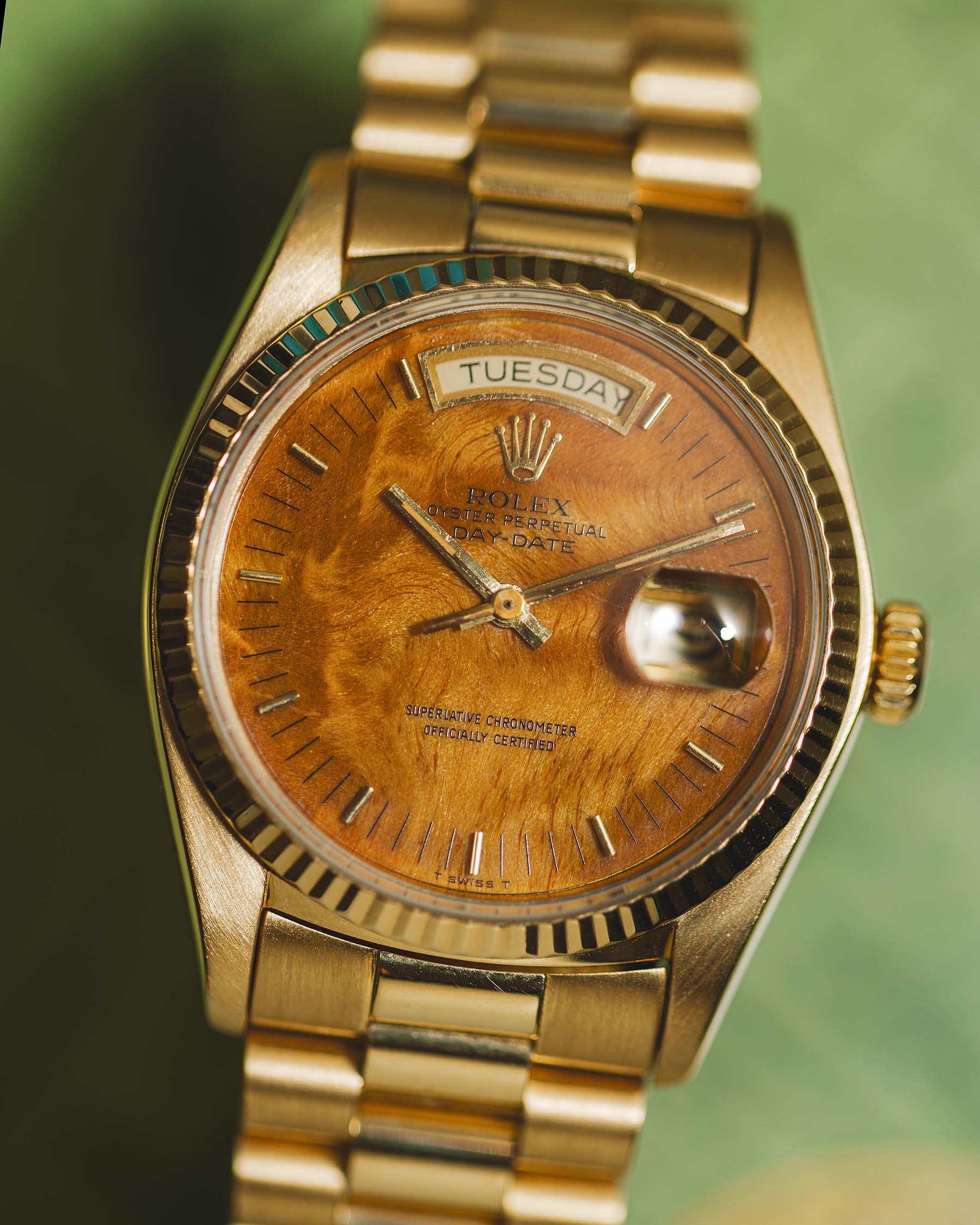 Rolex ref 18038 Day Date President 18K YG circa 1978 Burlwood Dial