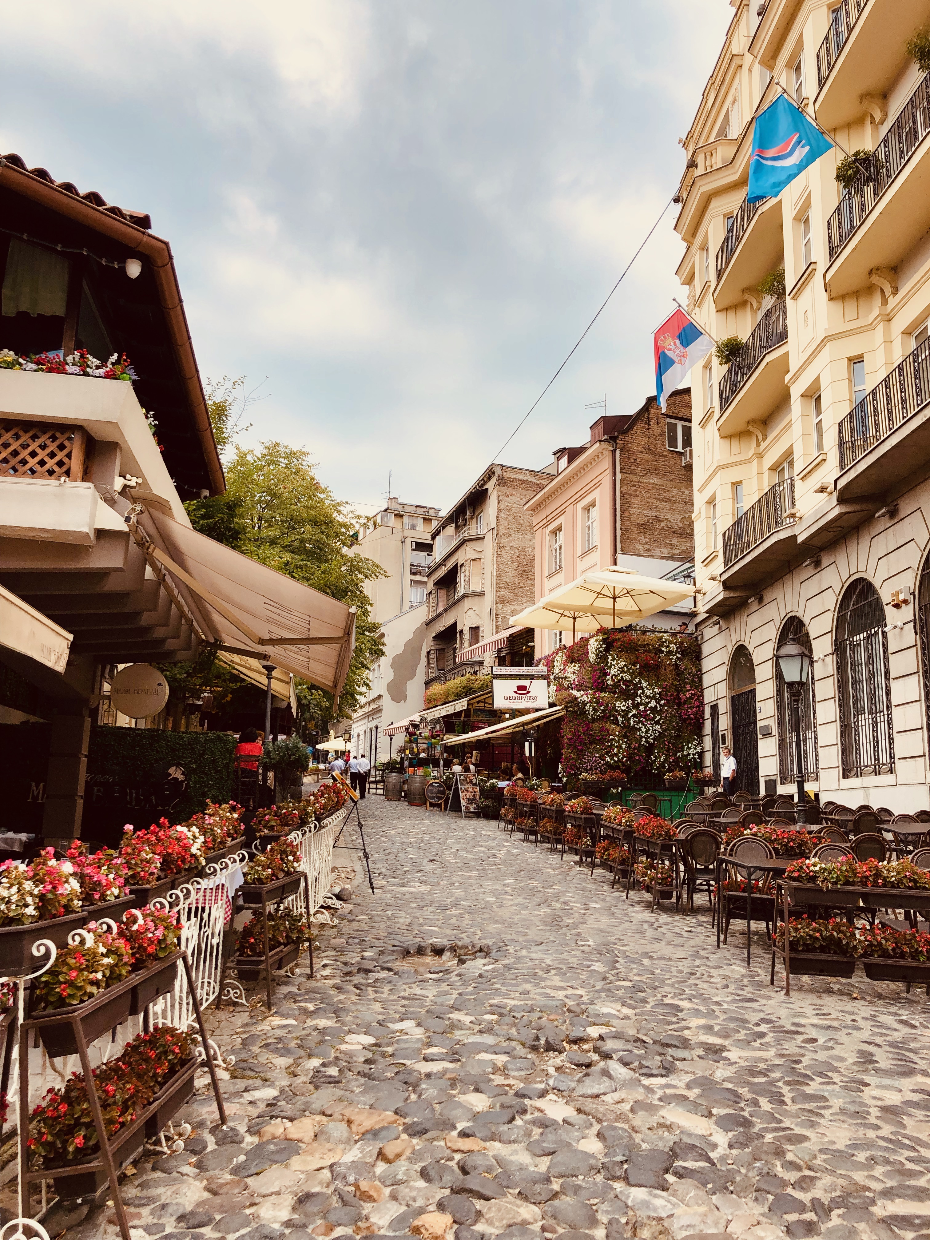 A cafe-lined street in Belgrade, Serbia