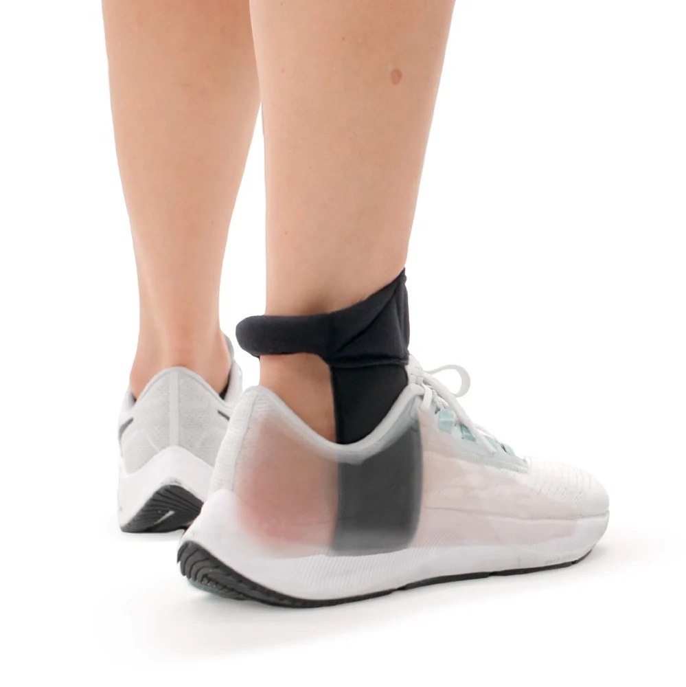 This is a Cho-Pat Achilles strap. It compresses the tendon and lifts the heel to take pressure off the tendon, allowing the wearer to continue activity while calming the tendon.