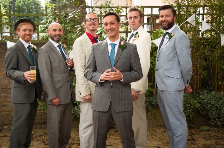 Warm Glow Wedding-4 Groomsmen with the Groom at The Rosendale, Dulwich. Photographed by Anna Hindocha/Warm Glow Photo.