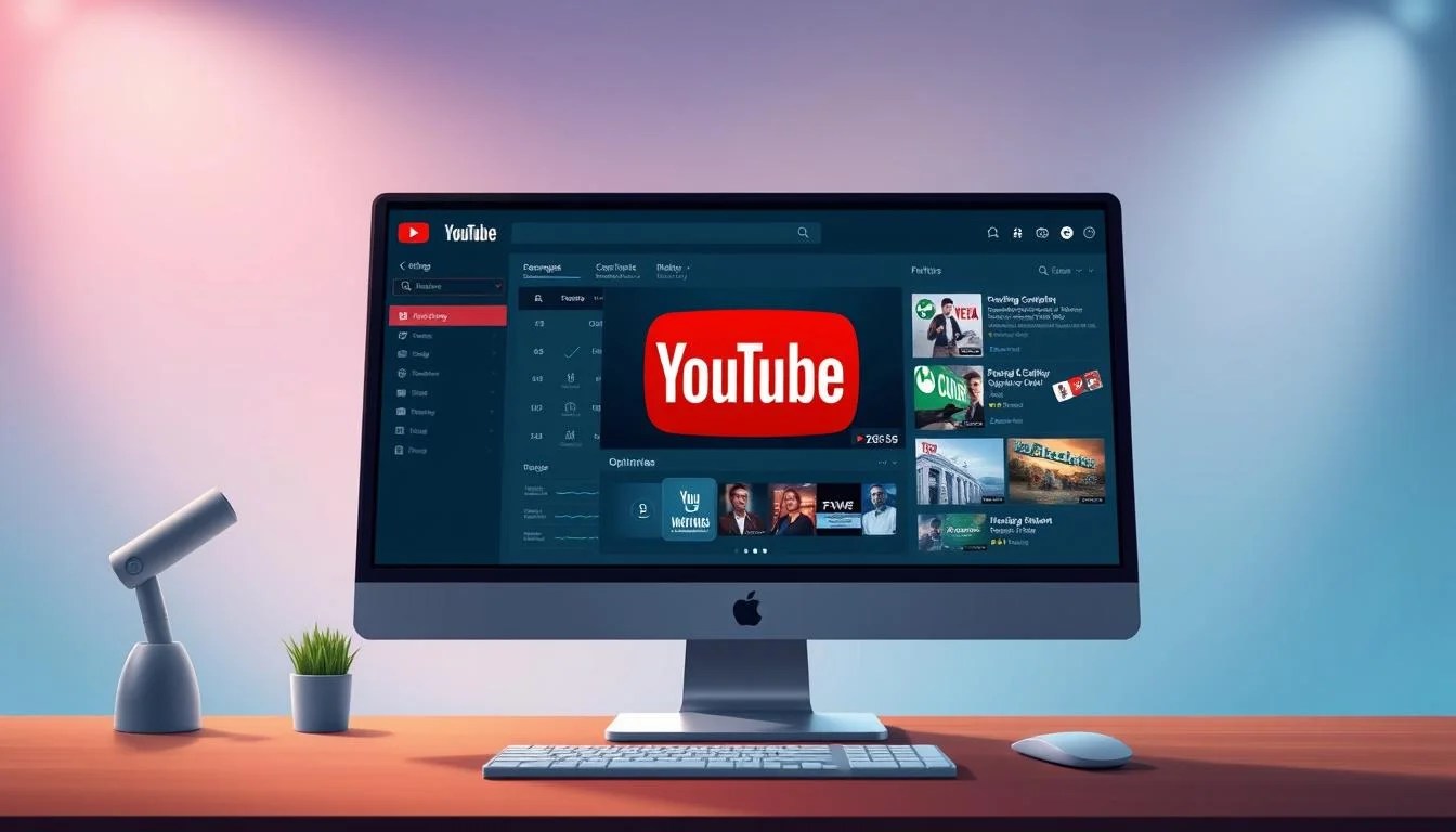 A well-lit, beautifully composed image of a computer screen displaying video optimization strategies for YouTube, with a focus on SEO techniques. The foreground features an elegant interface showcasing video metrics, tags, and optimization settings. The middle ground depicts a vibrant, organic YouTube logo against a backdrop of trending content and recommendations. The background blends a soft, ethereal gradient hinting at the digital landscape, conveying a sense of professional mastery and strategic digital marketing prowess. The overall mood is one of expertise, clarity, and the promise of increased online visibility and engagement.