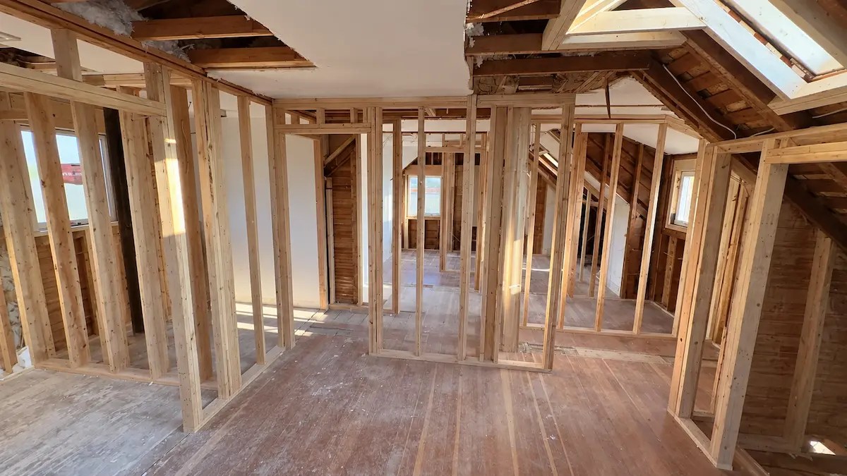 Upstairs room opened to the studs before knob and tube rewiring