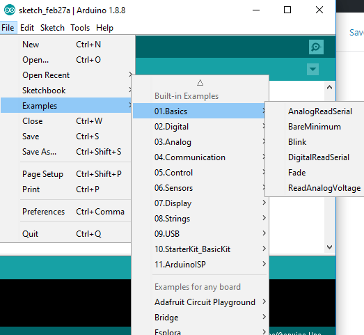 menu example di arduino