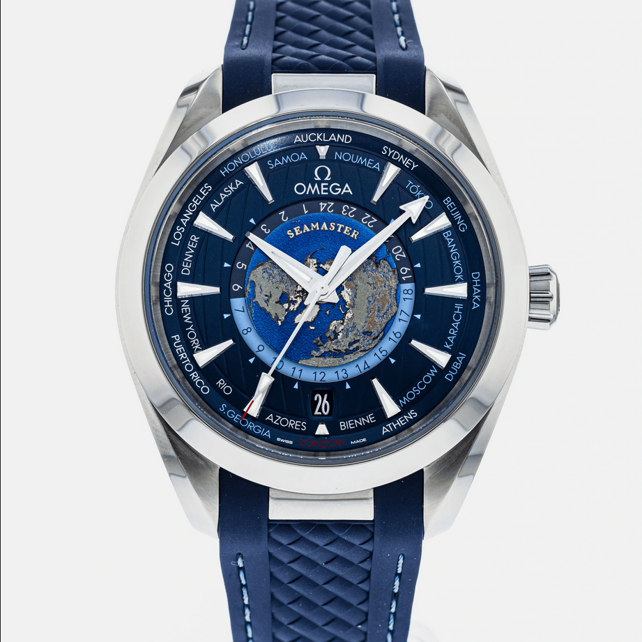 OMEGA SEAMASTER AQUA TERRA 150M CO-AXIAL MASTER CHRONOMETER GMT WORLDTIMER 43 MM REF. 220.12.43.22.03.001