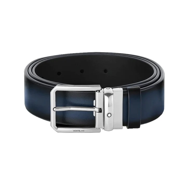 Montblanc cinturón 35mm rectangular sombreado azul cuero hebilla ref. 131184