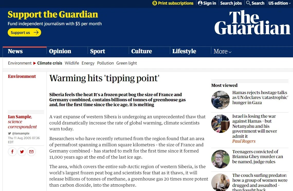 Whatever happened to the Siberian permafrost "tipping point" from 2005? • Watts Up With That? - Vimarsana News