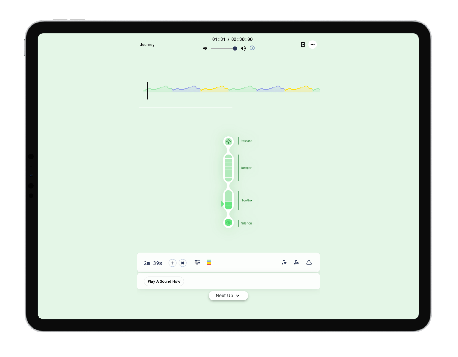 A tablet showing a Wavepaths' session interface screen.