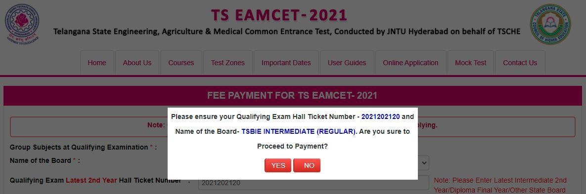 TS EAMCET Online Application Screen 3 - Payment Done