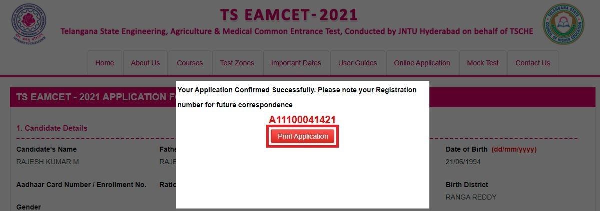 TS EAMCET Online Application Screen 6 - Final Submission