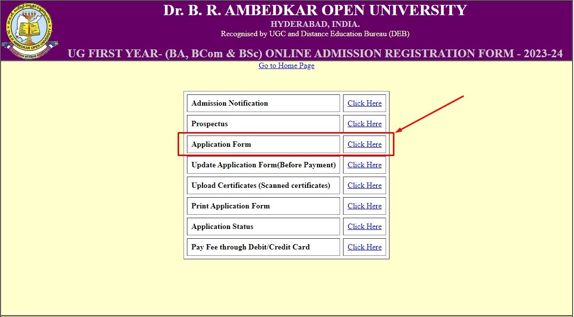 BRAOU UG Admission 2023 Application Form Link