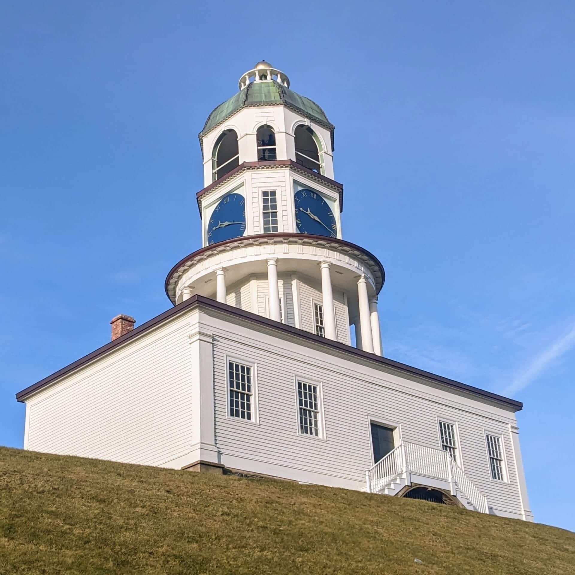 View of Halifax town clock from below, on a sunny Day.
