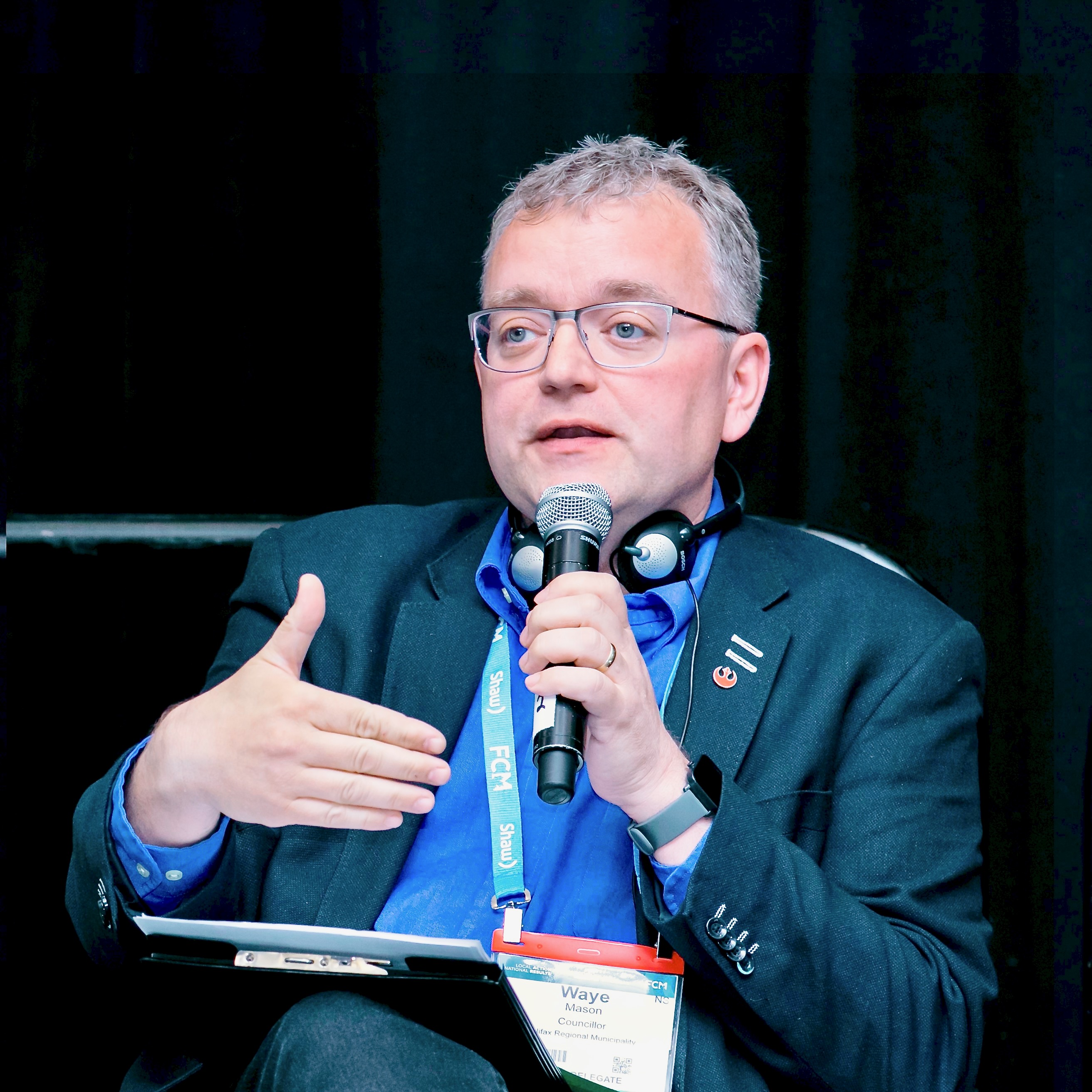 Waye on a panel discussing climate change at FCM 2023 in Toronto.