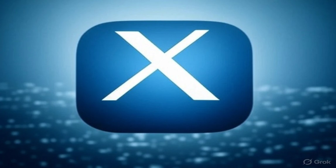 X Algorithm A white X logo placed in the middle of a blue rounded square box