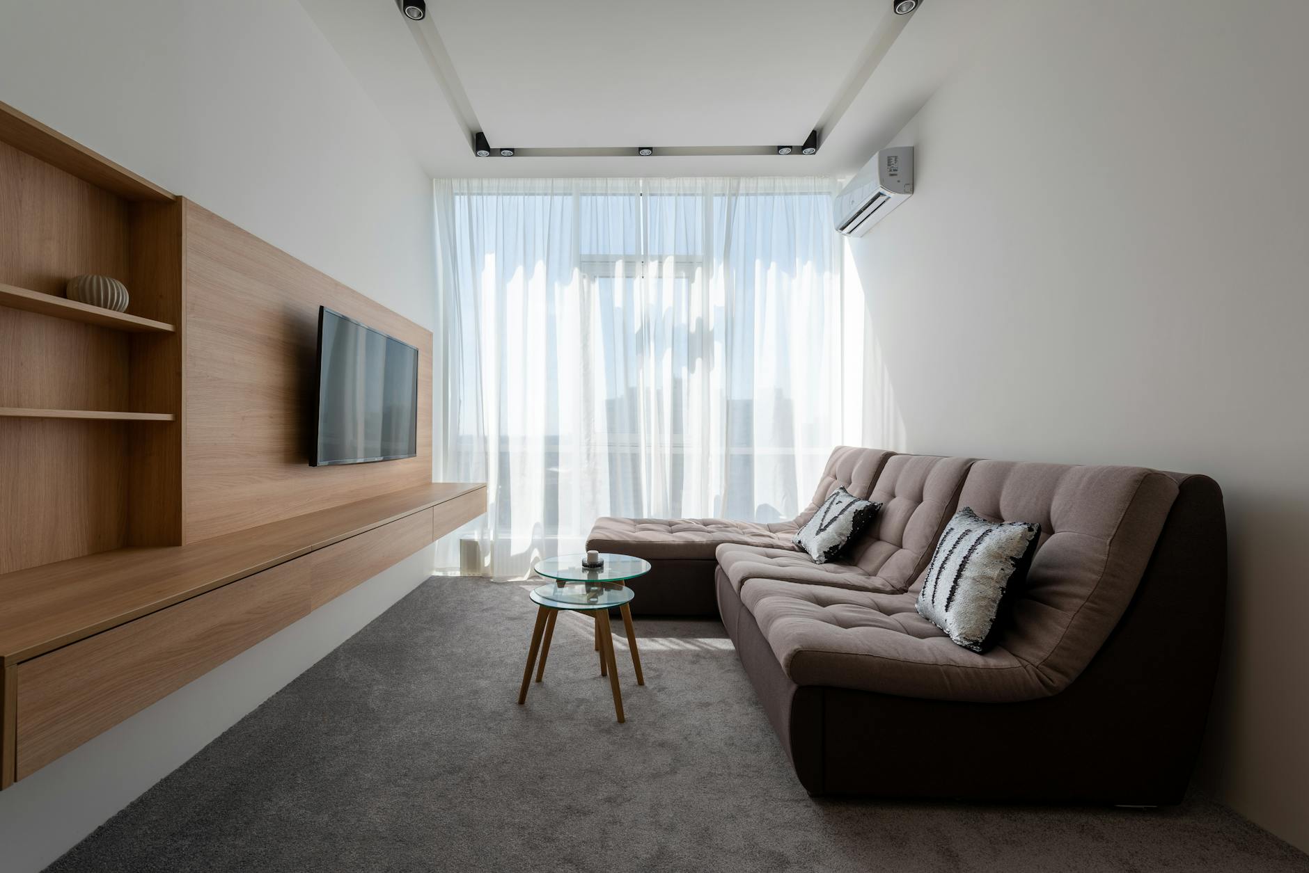 spacious living room with sofa and tv