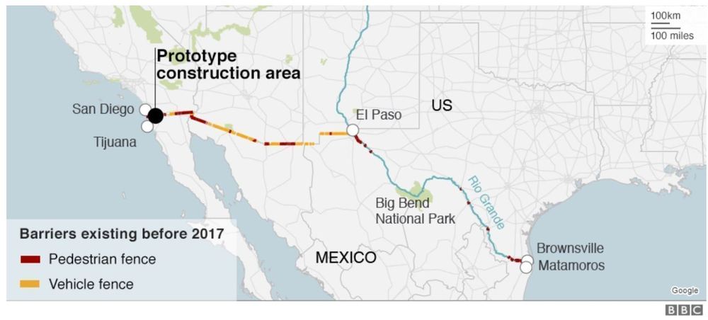Mexican Border Fence Map Large Bbc Wall 2017.