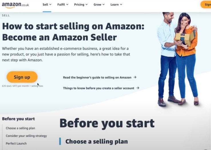 Image showing Amazon FBA account setup page