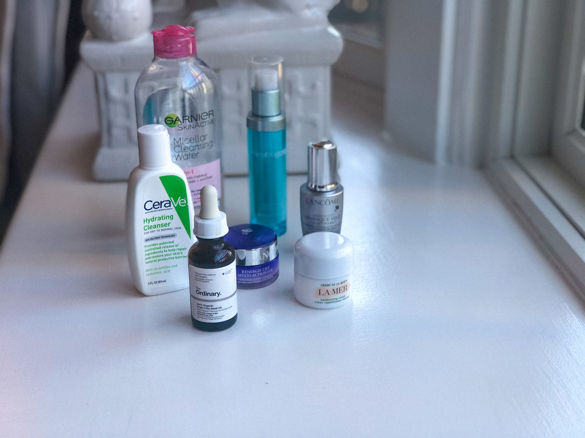 Product lineup in my winter skincare routine for dry skin