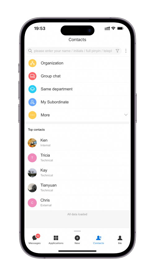 Weaver e-mobile - Search contacts
