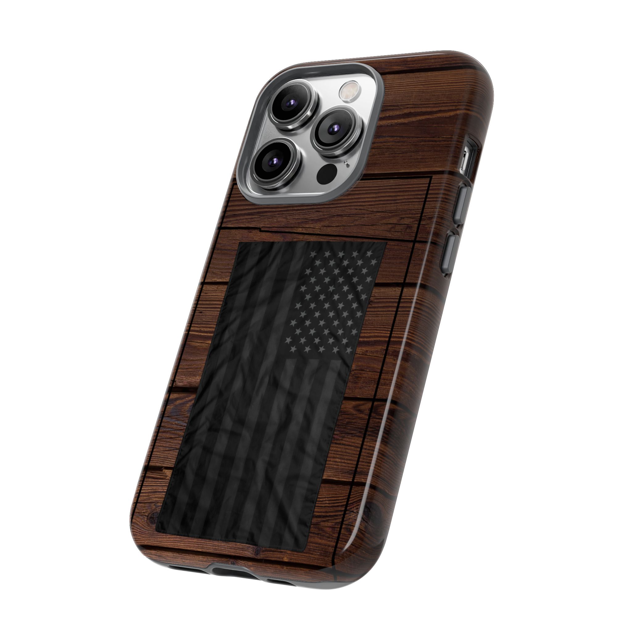 Dark American Flag  phone case- DARK WOOD- RUGGED LOOK