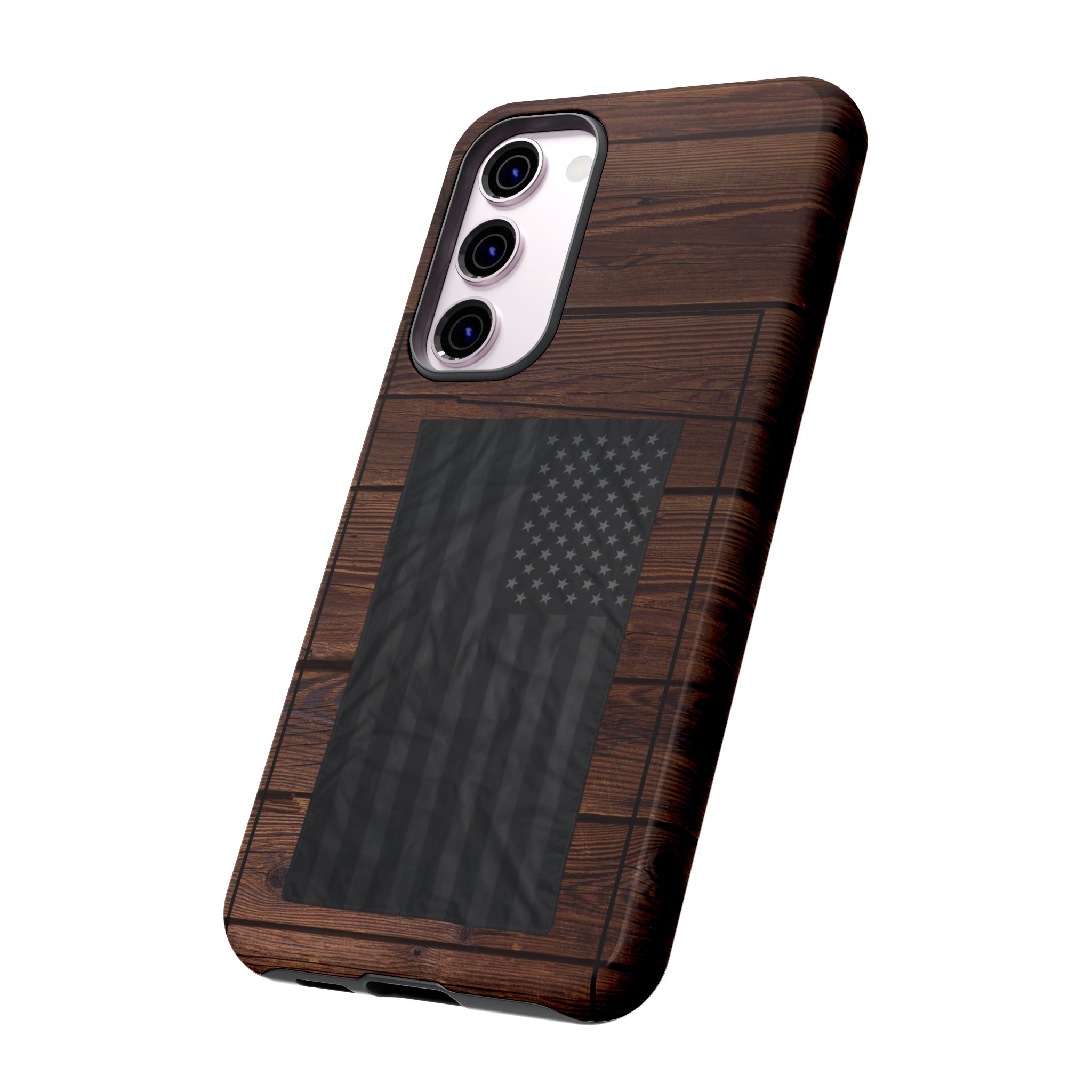 Dark American Flag  phone case- DARK WOOD- RUGGED LOOK